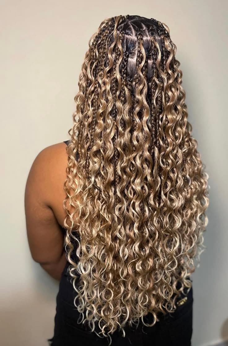 Boho Braids with Curls — Boho & goddess braids at Qasr Alshar Salon, Dubai — soft curly-end styling near Union Metro, Deira.
