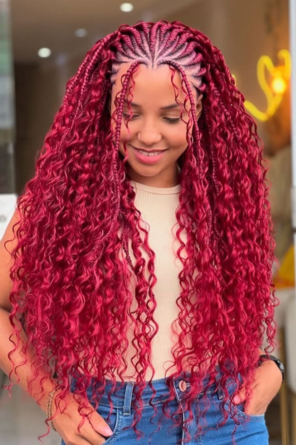 Bohemian Knotless — Boho & goddess braids at Qasr Alshar Salon, Dubai — soft curly-end styling near Union Metro, Deira.