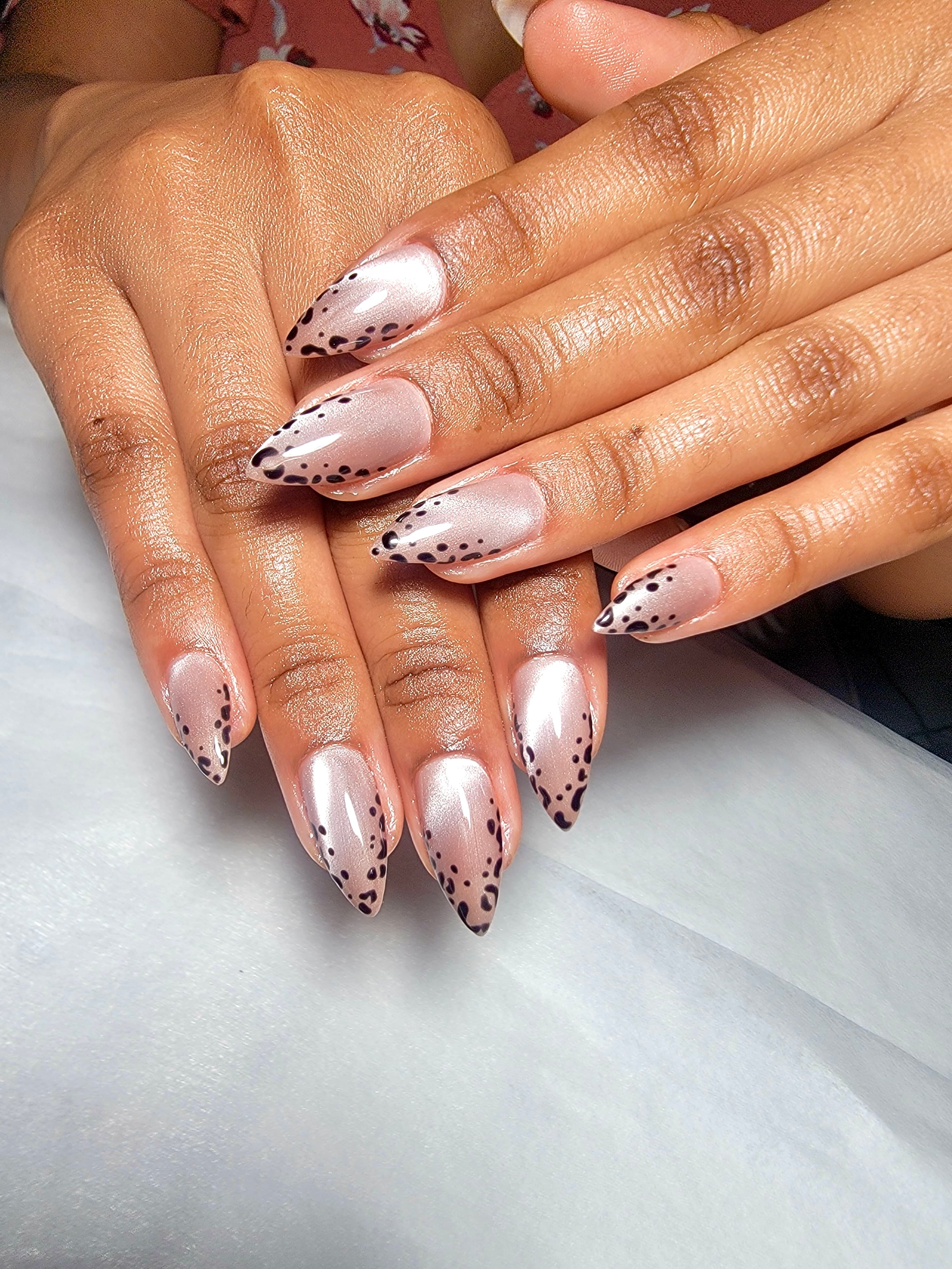 Nude Leopard Tips — Gel manicures, pedicures, nail art & extensions at Qasr Alshar Salon, Dubai — near Union Metro, Deira.