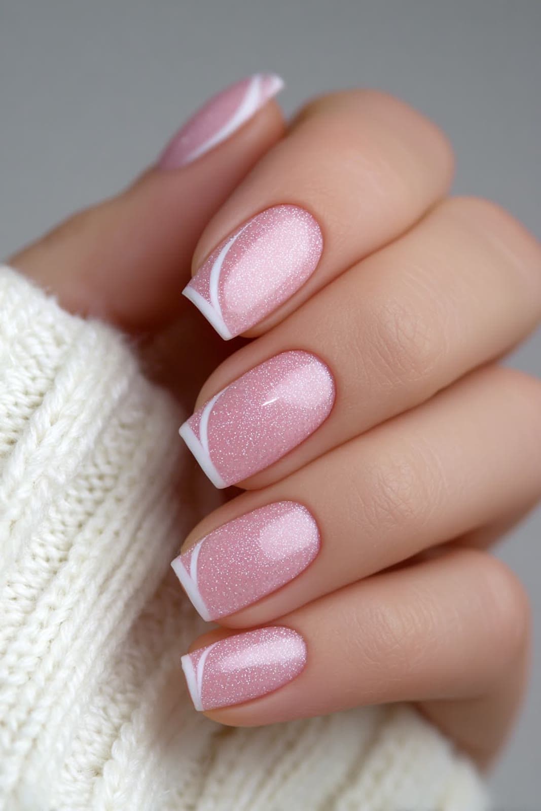Pink Glitter French Tip — Gel manicures, pedicures, nail art & extensions at Qasr Alshar Salon, Dubai — near Union Metro, Deira.